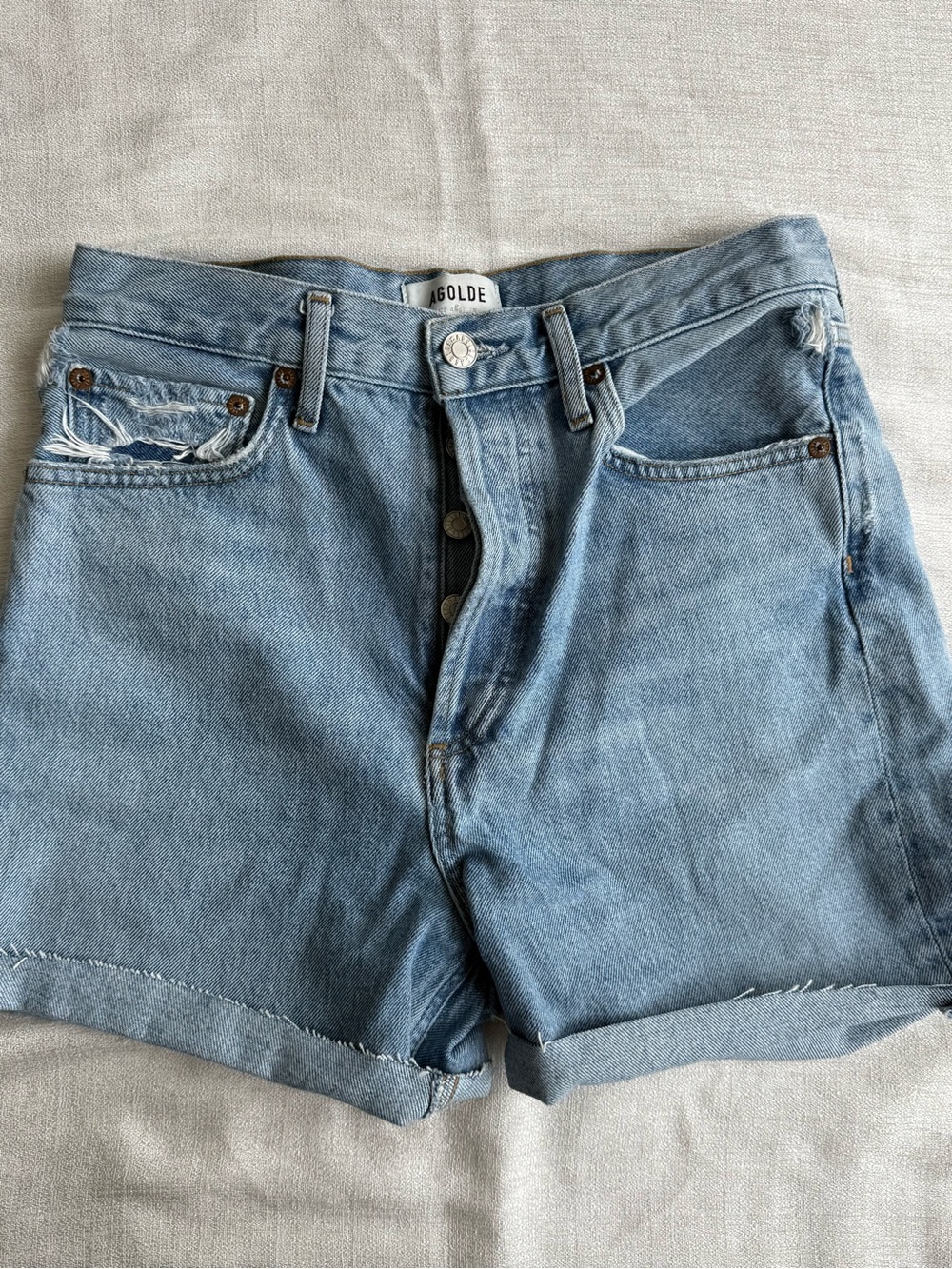 Agolde Light Blue High-Waist Denim Shorts